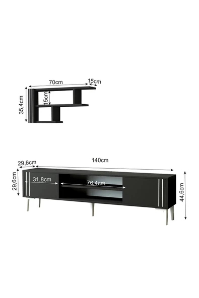 İNARCH DİZAYN Snow Raflı Takım Tv Ünitesi Antrasit - Resim 5