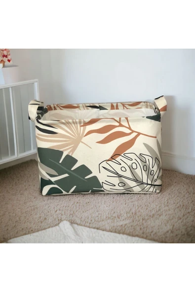 Yaprak Desenli Çok Amaçlı Dolap Içi Düzenleyici Dekoratif Dikdörtgen Düzenleyici Sepet 30 x 22 x 18 - 2