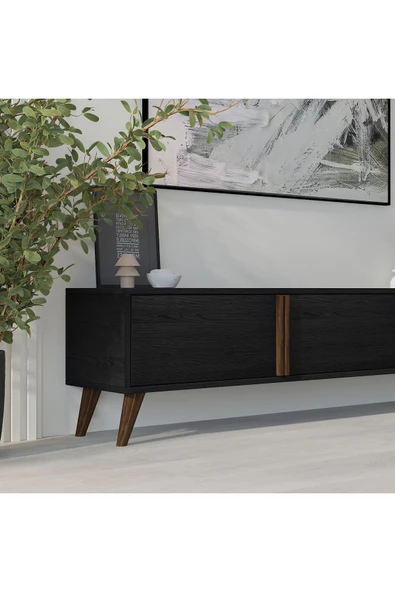 İNARCH DİZAYN T0018 Çekmeceli, 2 Kapaklı Tv Sehpası Ahşap Siyah - 4