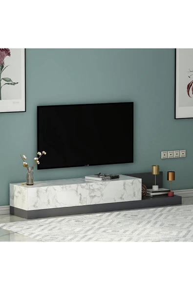 İNARCH DİZAYN Majör Tv Sehpası Orma Mermer/Antrasit - Resim 6