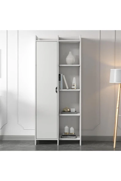 İNARCH DİZAYN Offer Çok Raflı, Tek Kapaklı Kitaplık Beyaz - 180 cm, Ev-Ofis, Kütüphane