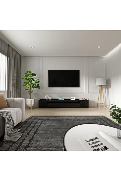 İNARCH DİZAYN T008 Arya Işıklı Tv Sehpası SET Ahşap Siyah - Resim 4