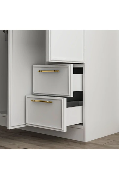 İNARCH DİZAYN Vespera Çıta Detaylı 3 Kapaklı, Çekmeceli Gardırop Beyaz, 90 cm - Resim 5