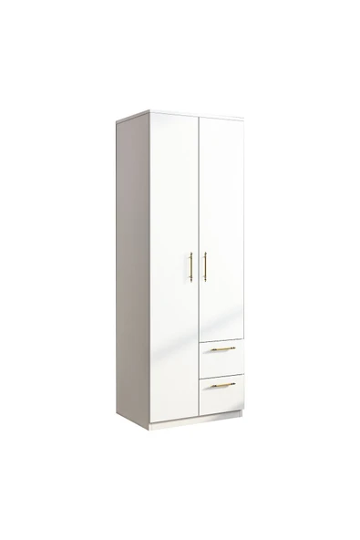 İNARCH DİZAYN Merlin 2 Kapaklı, Çekmeceli Gardırop, Yatak Odası Dolap, Elbise Dolabı Beyaz - Resim 6