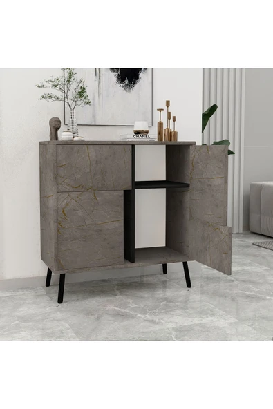 İNARCH DİZAYN Darien Ç001 Çok Amaçlı Dolap Gordion Mermer/Ahşap Siyah - 4