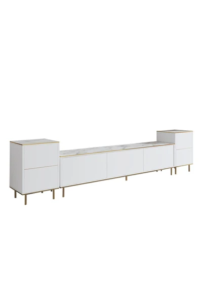 İNARCH DİZAYN İmaj Tv Ünitesi Ve Komodin Takım Orma Mermer/beyaz (GOLD) - 6