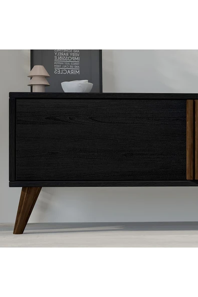 İNARCH DİZAYN T0018 Çekmeceli, 2 Kapaklı Tv Sehpası Ahşap Siyah - 7