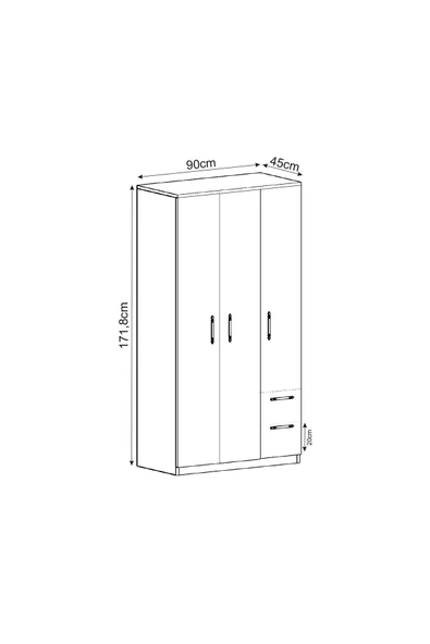 İNARCH DİZAYN Vespera Çıta Detaylı 3 Kapaklı, Çekmeceli Gardırop Beyaz, 90 cm - Resim 6