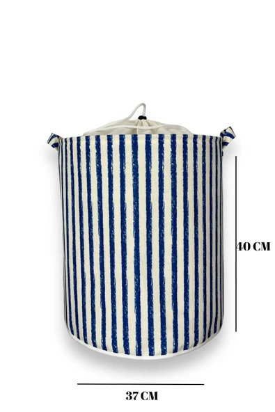 Lacivert Çizgili Fileli Katlanır Banyo Kirli Çamaşır Dolap Içi Yatak Odası Düzenleyici Sepet 37x40 - 6