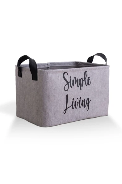 Gri Simple Living Baskılı Orta Boy Düzenleyici Saklama Sepeti30x22x18 - 2