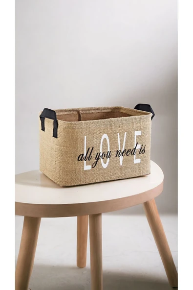 Love Baskılı Jüt Dolap Içi Çocuk Odası Oyuncak Düzenleyici Katlanır Saklama Sepeti Organizer30x22x18 - 5