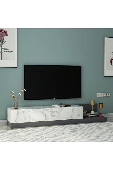 İNARCH DİZAYN Majör Tv Sehpası Orma Mermer/Antrasit - Resim 2