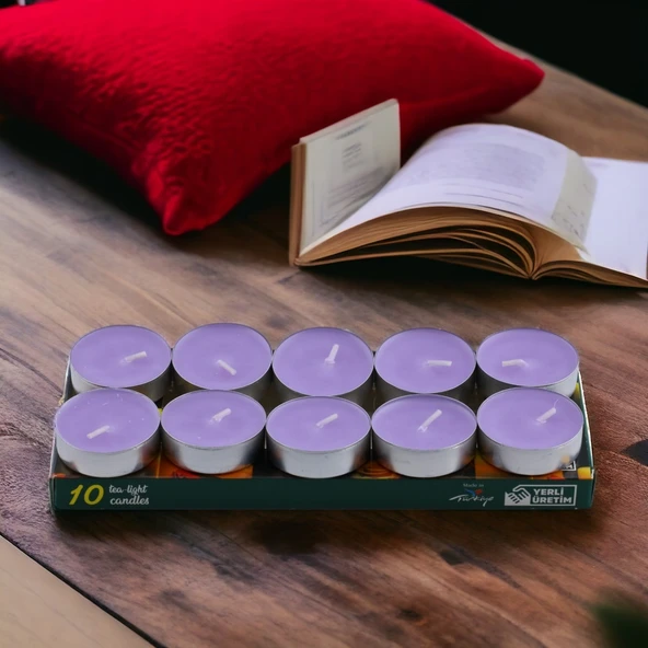 Tealight Mum 10x10 Gr Dekoratif Mumu Kandil Hediyelik Fitilli Mumluk Şamdan Lila Renk Kokusuz - 3
