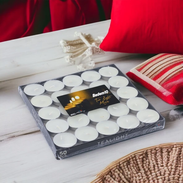 Tealight Mum 50x6 Gr Dekoratif Mumu Kandil Hediyelik Fitilli Mumluk Şamdan Krem Renk Kokusuz - 3
