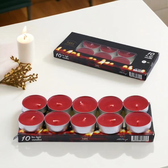 Tealight Mum 10x10 Gr Dekoratif Mumu Kandil Hediyelik Fitilli Mumluk Şamdan Kırmızı Renk Kokusuz - 3