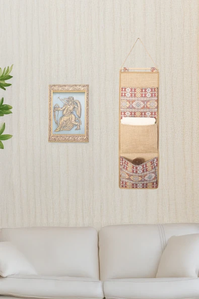 Etnik Garnili 3 Cepli Çok Amaçlı Askılı Duvar Tipi Dolap Içi Banyo Mutfak Düzenleyici Organizer 20 x 60 - 2