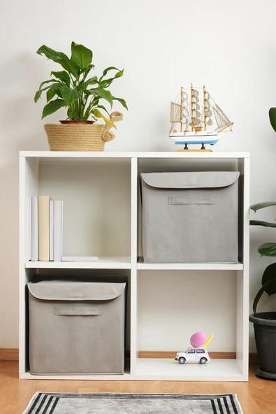 Gri Kumaş Kapaklı Saklama Kutusu Eşya Düzenleyici 30x30x30 - 2