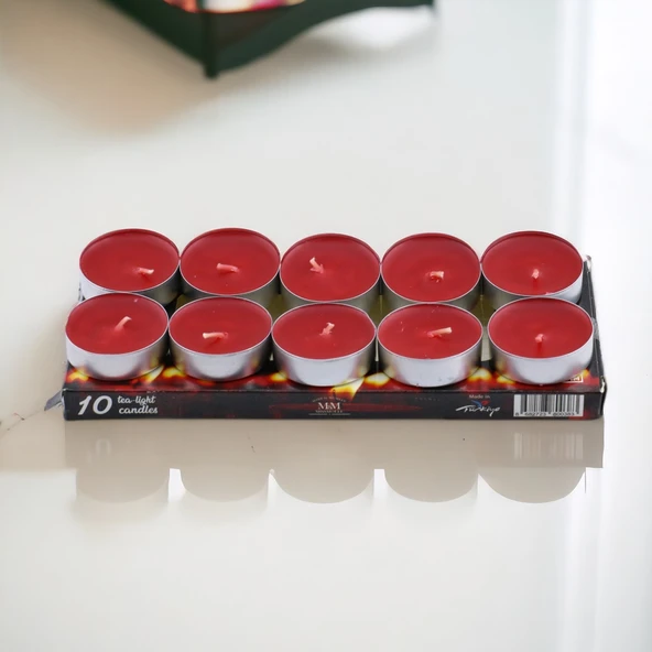 Tealight Mum 10x10 Gr Dekoratif Mumu Kandil Hediyelik Fitilli Mumluk Şamdan Kırmızı Renk Kokusuz - 8