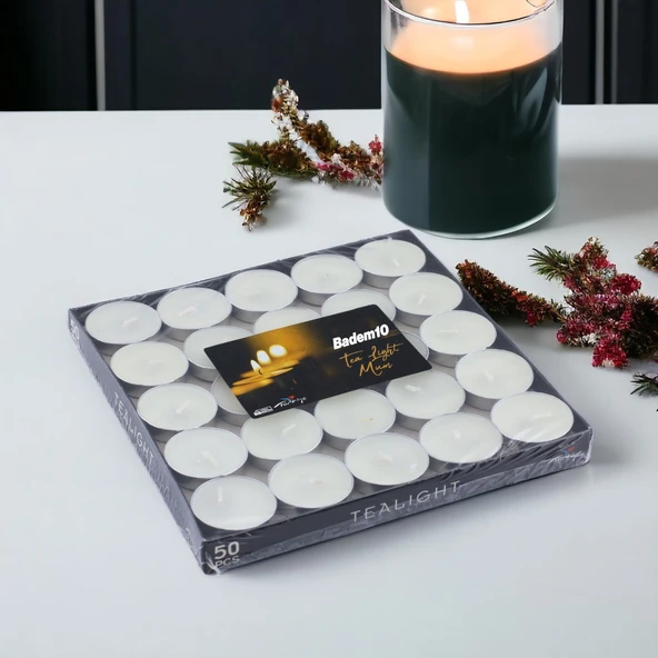 Tealight Mum 50x6 Gr Dekoratif Mumu Kandil Hediyelik Fitilli Mumluk Şamdan Krem Renk Kokusuz - 6