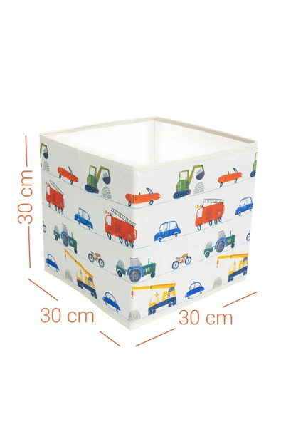 Araba Desenli Kapaksız Oyuncak Kutusu Dizenleyici Organizer Kutu 30 x 30 x 30 - 4