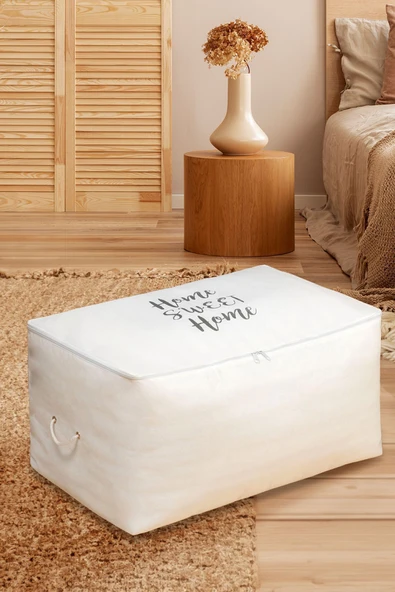 Home Sweet Home Baskılı Beyaz Büyük Boy Hurç 64x40x35 - 2