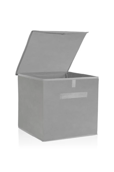 Gri Kumaş Kapaklı Saklama Kutusu Eşya Düzenleyici 30x30x30 - 3