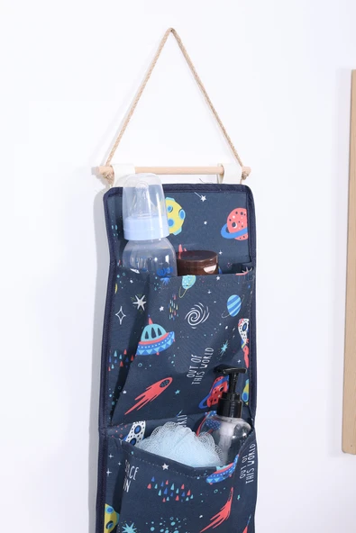 Uzay Baskılı 3 Cepli Çok Amaçlı Askılı Duvar Tipi Dolap Içi Banyo Mutfak Düzenleyici Organizer 20 x 60 - 3