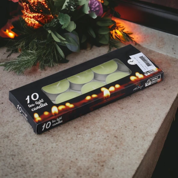 Tealight Mum 10x10 Gr Dekoratif Mumu Kandil Hediyelik Fitilli Mumluk Şamdan Krem Renk Kokusuz - 3