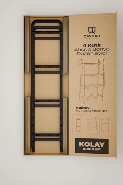 Çavdar Group Fifty Mega 4 Katlı Ahşap Ayakkabılık 40 Cm Ahşap Çubuklu 4 Bölmeli Lüks Raf Ünitesi Düzenleyici - 7