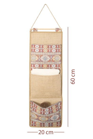 Etnik Garnili 3 Cepli Çok Amaçlı Askılı Duvar Tipi Dolap Içi Banyo Mutfak Düzenleyici Organizer 20 x 60 - 3