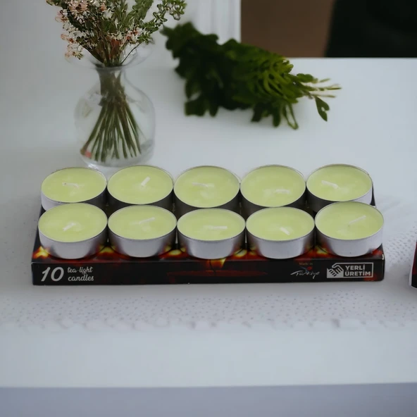 Tealight Mum 10x10 Gr Dekoratif Mumu Kandil Hediyelik Fitilli Mumluk Şamdan Krem Renk Kokusuz - 5
