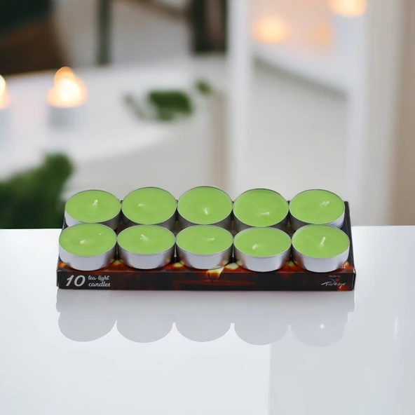 Tealight Mum 10x10 Gr Dekoratif Mumu Kandil Hediyelik Fitilli Mumluk Şamdan Yeşil Renk Kokusuz - 2
