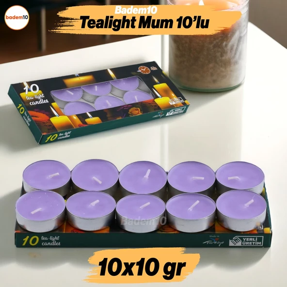 Tealight Mum 10x10 Gr Dekoratif Mumu Kandil Hediyelik Fitilli Mumluk Şamdan Lila Renk Kokusuz