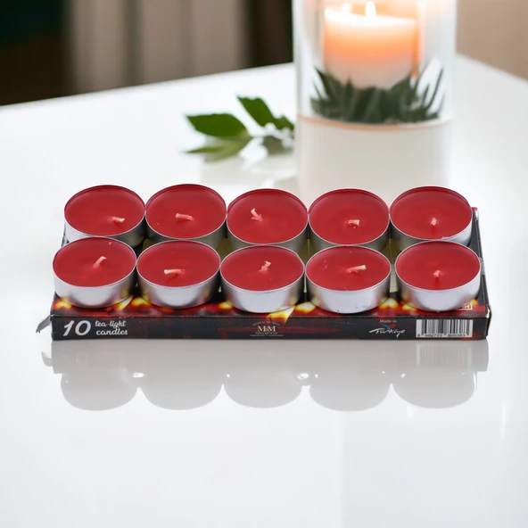 Tealight Mum 10x10 Gr Dekoratif Mumu Kandil Hediyelik Fitilli Mumluk Şamdan Kırmızı Renk Kokusuz - 7