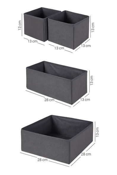 4'lü Antrasit Çizgili Dolap-Çekmece Içi Organizer Seti 28x28x13 (X1) / 28x13x13 (X1) / 13x13x13 (X2) - 5