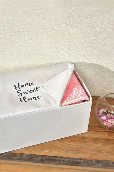 Home Sweet Home Baskılı Beyaz Büyük Boy Hurç 64x40x35 - 5