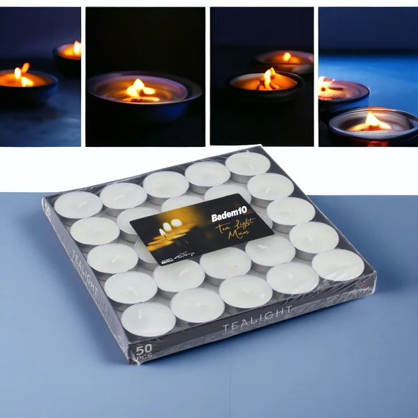 Tealight Mum 50x6 Gr Dekoratif Mumu Kandil Hediyelik Fitilli Mumluk Şamdan Krem Renk Kokusuz - 2