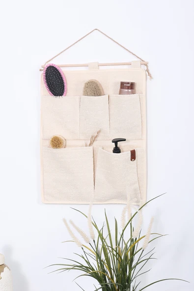 5 Cepli Havlur Kumaş Çok Amaçlı Askılı Duvar Tipi Dolap Içi Banyo Mutfak Düzenleyici Organizer 35x45 - 2