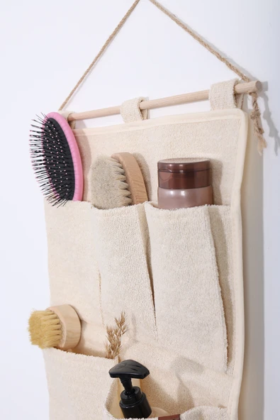 5 Cepli Havlur Kumaş Çok Amaçlı Askılı Duvar Tipi Dolap Içi Banyo Mutfak Düzenleyici Organizer 35x45 - 3