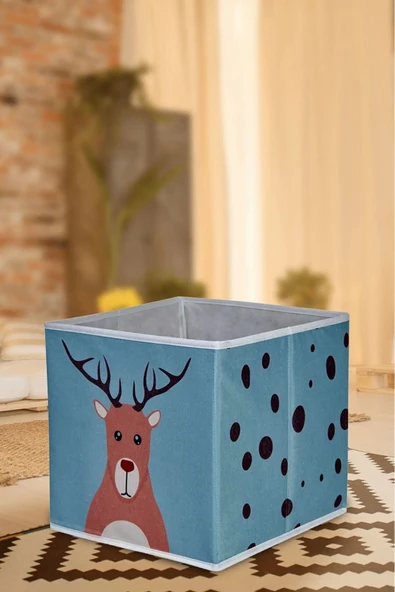 Geyik Baskılı Kapaksız Dolap Içi Çamaşır Oyuncak Düzenleyici Katlanır Saklama Kutusu 30x30x30 - 2