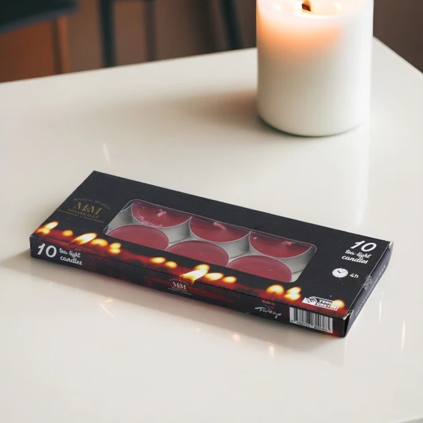Tealight Mum 10x10 Gr Dekoratif Mumu Kandil Hediyelik Fitilli Mumluk Şamdan Kırmızı Renk Kokusuz - 2