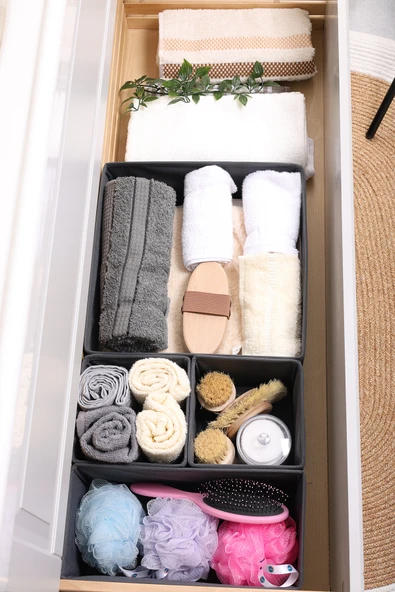 4'lü Antrasit Çizgili Dolap-Çekmece Içi Organizer Seti 28x28x13 (X1) / 28x13x13 (X1) / 13x13x13 (X2) - 3