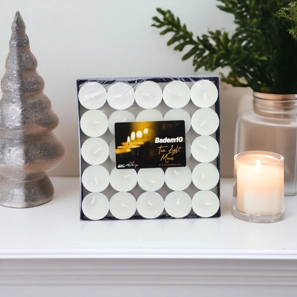 Tealight Mum 50x6 Gr Dekoratif Mumu Kandil Hediyelik Fitilli Mumluk Şamdan Krem Renk Kokusuz - 5