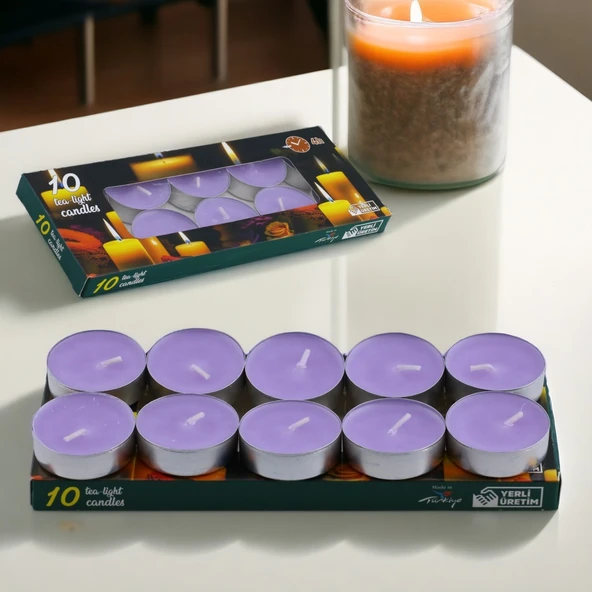 Tealight Mum 10x10 Gr Dekoratif Mumu Kandil Hediyelik Fitilli Mumluk Şamdan Lila Renk Kokusuz - 6