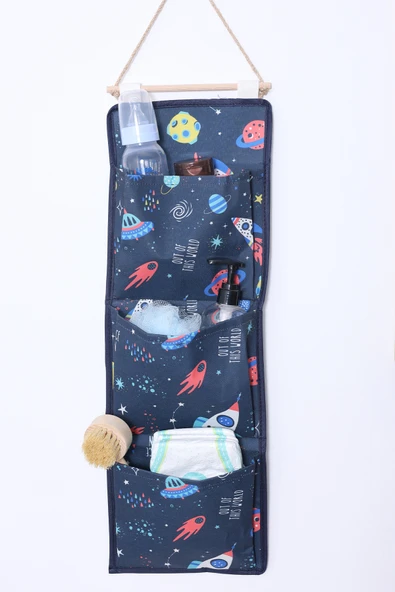 Uzay Baskılı 3 Cepli Çok Amaçlı Askılı Duvar Tipi Dolap Içi Banyo Mutfak Düzenleyici Organizer 20 x 60 - 4