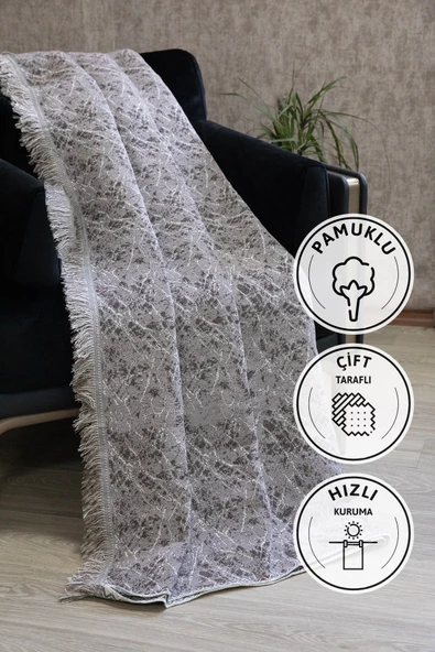 Mozaik Pamuklu Saçaklı Koltuk - Çekyat Örtüsü 170x220 - Kahve - 2
