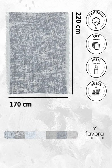 Liva Pamuklu Saçaklı Koltuk - Çekyat Örtüsü 170x220 - Gri - 6