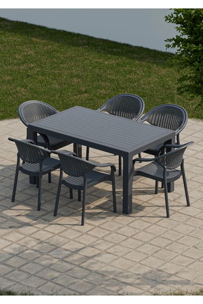 Çavdar Group 90x150 cm Rattan 6 Kişilik Masa Takımı Camsız Bambu Sandalye Bahçe Teras Takımı Oturma Grubu - 2