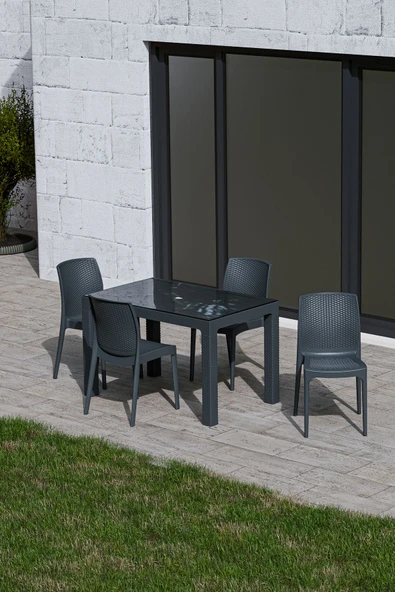 Çavdar Group 70x120 cm Rattan 4 Kişilik Masa Takımı Camlı Natura Sandalye Bahçe Teras Takımı Oturma Grubu