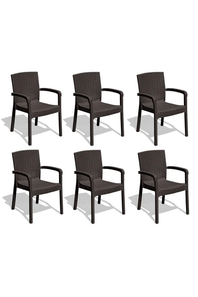 Çavdar Group Trend Lüx Rattan Desen Bahçe Koltuğu Balkon Bahçe Teras Sandalye Kahverengi 6 Adet